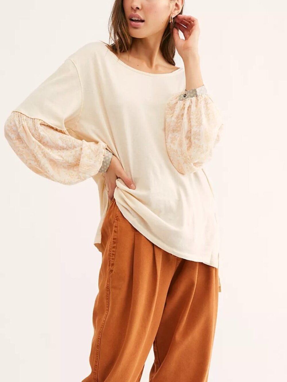 Free People We The Free Jade Long Sleeve Top Medium Boho Balloon Sleeve Oversize